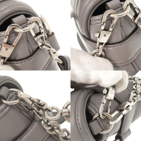 Gucci Horsebit Leather Gray Shoulder Bag 1515